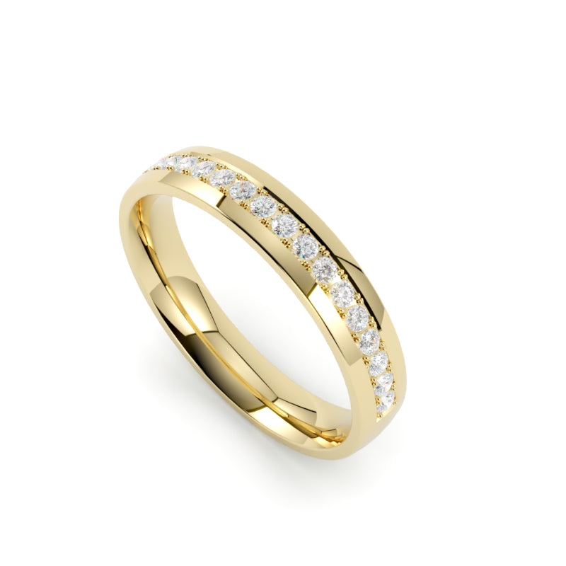 Obrączka ślubna z diamentami w jednej linii, półokrągła, soczewkowa, żółte złoto 750, GOLDPORT